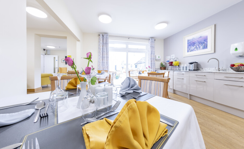 Take in the stunning view of the dining area at Highcliffe Luxury nursing home