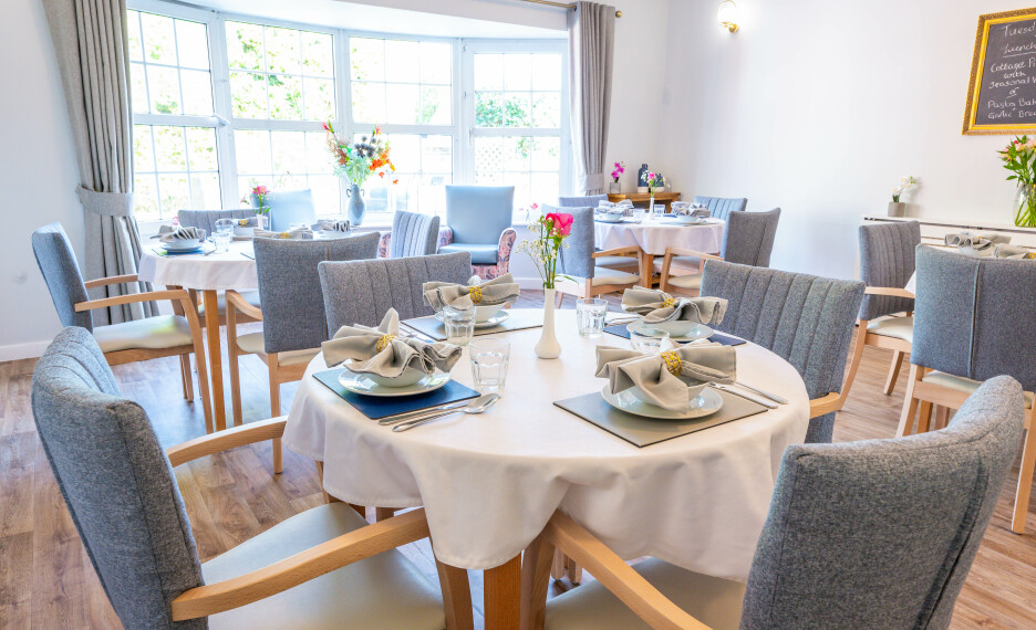Take in the stunning view of the dining area at Lilac Lodge Luxury Residential Care Homes.