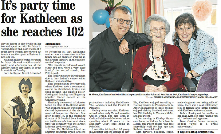 102 birthday lowestoft kathleen